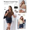 image:imageEkouaer Women Short Sleeve Shirts Lightweight Basic Tops Ribbed Knit Outfit Tees Crew Neck TShirts Work Out BlouseBrownKhakiBeige