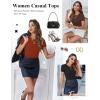 image:imageEkouaer Women Short Sleeve Shirts Lightweight Basic Tops Ribbed Knit Outfit Tees Crew Neck TShirts Work Out BlouseCaramelBrownBlack