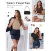 image:imageEkouaer Women Short Sleeve Shirts Lightweight Basic Tops Ribbed Knit Outfit Tees Crew Neck TShirts Work Out BlouseKhakiBrownBlack