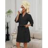 image:imageEkouaer Women Terry Cloth Robes Absorbent Towel Robe Knee Length Soft Bathrobe 34 Sleeve Spa Robe with Pockets S2XLBlack
