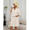 image:imageEkouaer Women Terry Cloth Robes Absorbent Towel Robe Knee Length Soft Bathrobe 34 Sleeve Spa Robe with Pockets S2XLCream