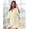 image:imageEkouaer Women Waffle Robes 34 Sleeve Ruffle Knit Bathrobe Soft Lightweight Knee Length Robe LoungewearApricot