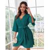 image:imageEkouaer Women Waffle Robes 34 Sleeve Ruffle Knit Bathrobe Soft Lightweight Knee Length Robe LoungewearBlue Green