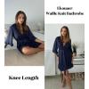 image:imageEkouaer Women Waffle Robes 34 Sleeve Ruffle Knit Bathrobe Soft Lightweight Knee Length Robe LoungewearNavy Blue