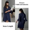 image:imageEkouaer Women Waffle Robes 34 Sleeve Ruffle Knit Bathrobe Soft Lightweight Knee Length Robe LoungewearNavy Blue