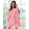 image:imageEkouaer Women Waffle Robes 34 Sleeve Ruffle Knit Bathrobe Soft Lightweight Knee Length Robe LoungewearPink