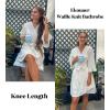 image:imageEkouaer Women Waffle Robes 34 Sleeve Ruffle Knit Bathrobe Soft Lightweight Knee Length Robe LoungewearWhite
