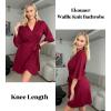 image:imageEkouaer Women Waffle Robes 34 Sleeve Ruffle Knit Bathrobe Soft Lightweight Knee Length Robe LoungewearWine Red
