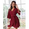 image:imageEkouaer Women Waffle Robes 34 Sleeve Ruffle Knit Bathrobe Soft Lightweight Knee Length Robe LoungewearWine Red