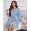 image:imageEkouaer Womens Knee Length Knit Robes Lightweight Bathrobe 34 Sleeve Sleepwear Comfy Soft Bathrobe V Neck Petite Female Robe with Pockets Light Blue M