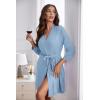 image:imageEkouaer Womens Knee Length Knit Robes Lightweight Bathrobe 34 Sleeve Sleepwear Comfy Soft Bathrobe V Neck Petite Female Robe with Pockets Light Blue M