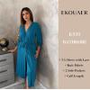 image:imageEkouaer Womens Knit Bathrobe Lace Kimono Robes with Pockets Full Length Lightweight Loungewear SXXLBlue Green