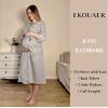 image:imageEkouaer Womens Knit Bathrobe Lace Kimono Robes with Pockets Full Length Lightweight Loungewear SXXLLight Gray