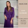 image:imageEkouaer Womens Knit Bathrobe Lace Kimono Robes with Pockets Full Length Lightweight Loungewear SXXLPurple