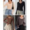 image:imageEkouaer Womens Long Sleeve Shirts 3 Packs Scoop Neck Ribbed Tops Fitted Thermal Undershirt Soft Layering Tees XSXXLBlackBrownBeige
