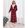 image:imageEkouaer Womens Robe Long Plush Soft Bathrobe Jacquard Color Block Robes Shawl Collar Sleepwear with Pockets SXXLRed Black Plaid