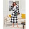image:imageEkouaer Womens Robe Long Plush Soft Bathrobe Jacquard Color Block Robes Shawl Collar Sleepwear with Pockets SXXLWhite Black Plaid