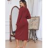 image:imageEkouaer Womens Robes Lightweight Soft Knit Bathrobe Full Length Sleepwear with Pockets Ladies Loungewear S3XLWine Red