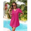 image:imageEkouaer Womens Swimsuit Coverup Short Sleeve Bathing Suit Cover Up V Neck Beach Cover Up Dress Vacation Outfits 2026Rose Red