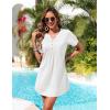 image:imageEkouaer Womens Swimsuit Coverup Short Sleeve Bathing Suit Cover Up V Neck Beach Cover Up Dress Vacation Outfits 2026White