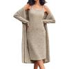 image:imageEKOUAER Womens Knit Robe Set 2 Piece Nightgown with Robes Long Sleeves Lounge Sets with Pockets S 3XLCamel