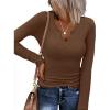 image:imageEkouaer Long Sleeve Shirts for Women V Neck Basic Ribbed T Shirt Thermal Undershirts Slim Fit Casual Tee TopsBrown