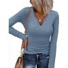 image:imageEkouaer Long Sleeve Shirts for Women V Neck Basic Ribbed T Shirt Thermal Undershirts Slim Fit Casual Tee TopsHaze Blue