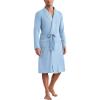 image:imageEkouaer Mens Robes Lightweight Waffle Knit Kimono Bathrobe Long Sleeve Sleepwear Soft Knee Length Robe with Pockets S3XLClear Blue