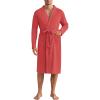 image:imageEkouaer Mens Robes Lightweight Waffle Knit Kimono Bathrobe Long Sleeve Sleepwear Soft Knee Length Robe with Pockets S3XLRed  V Neck