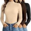 image:imageEkouaer Mock Neck Tops for Women Turtleneck 3 Pack Thermal Long Sleeve Women Womens Undershirts Casual Turtle Neck UndershirtBlackBrownYellow