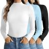 image:imageEkouaer Mock Neck Tops for Women Turtleneck 3 Pack Thermal Long Sleeve Women Womens Undershirts Casual Turtle Neck UndershirtBlackWhiteLight Blue