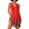 image:imageEkouaer Nightgown for Women Sleeveless Sleepwear Lightweight Racerback Sleep Shirt Pleated V Neck Night Dress Short ChemiseRed Boho Print