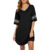 image:imageEkouaer Nightgowns for Women Cotton Night Gown Short Sleeve Sleepwear V Neck Color Block Sleep Shirts Ladies Night ShirtsAablack