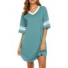 image:imageEkouaer Nightgowns for Women Cotton Night Gown Short Sleeve Sleepwear V Neck Color Block Sleep Shirts Ladies Night ShirtsAmint Green