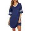 image:imageEkouaer Nightgowns for Women Cotton Night Gown Short Sleeve Sleepwear V Neck Color Block Sleep Shirts Ladies Night ShirtsAnavy