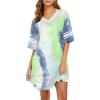 image:imageEkouaer Nightgowns for Women Cotton Night Gown Short Sleeve Sleepwear V Neck Color Block Sleep Shirts Ladies Night ShirtsTie Dye Green