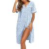 image:imageEkouaer Nightgowns for Women House Dress with Pockets Button Down Sleepshirt Short Sleeve Nightshirt HousecoatBlue Floral