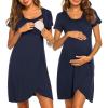 image:imageEkouaer Nursing Nightgown 3 In 1 Maternity Nightgown Short Sleeve Nursing Gown Breasfeeding Sleepwear Delivery DressNavy Blue