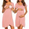 image:imageEkouaer Nursing Nightgown 3 In 1 Maternity Nightgown Short Sleeve Nursing Gown Breasfeeding Sleepwear Delivery DressPink