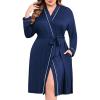 image:imageEkouaer Plus Size Robes for Women Lightweight Bathrobe V Neck Kimono Loungewear Soft Maternity Robes with Pockets 1X5XNavy Blue