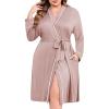 image:imageEkouaer Plus Size Robes for Women Lightweight Bathrobe V Neck Kimono Loungewear Soft Maternity Robes with Pockets 1X5XPink