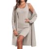 image:imageEkouaer Robe Sets for Women Sleepwear Rib Knit Bodycon Nightgown with Robes Set 2 Piece Soft Lightweight LoungewearLight Gray