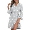 image:imageEkouaer Robes for Women Knee Length Kimono Bathrobe 34 Sleeve Sleep Robe Cozy Sleepwear with Pockets SXXLLight Gray Star