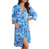 image:imageEkouaer Robes for Women Knee Length Kimono Bathrobe Lightweight 34 Sleeve Sleepwear Soft Loungewear with Pockets SXXLAqua Floral