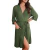 image:imageEkouaer Robes for Women Knee Length Kimono Bathrobe Lightweight 34 Sleeve Sleepwear Soft Loungewear with Pockets SXXLArmy Green