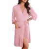 image:imageEkouaer Robes for Women Knee Length Kimono Bathrobe Lightweight 34 Sleeve Sleepwear Soft Loungewear with Pockets SXXLPink