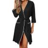 image:imageEkouaer Robes for Women Ribbed Knit Bathrobe Soft Lightweight Knee Length Kimono Robe Ladies Sleepwear with Pockets SXXLBlack