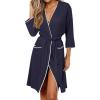 image:imageEkouaer Robes for Women Ribbed Knit Bathrobe Soft Lightweight Knee Length Kimono Robe Ladies Sleepwear with Pockets SXXLNavy Blue