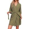 image:imageEkouaer Robes for Women Waffle Knit Bathrobe Soft Lightweight Knee Length LoungewearArmy Green