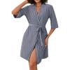 image:imageEkouaer Short Robes for Women Lightweight Bathrobe Kimono Robes Knee Length 34 Sleeve Swiss Polka Dot Soft Robe with PocketsGrey